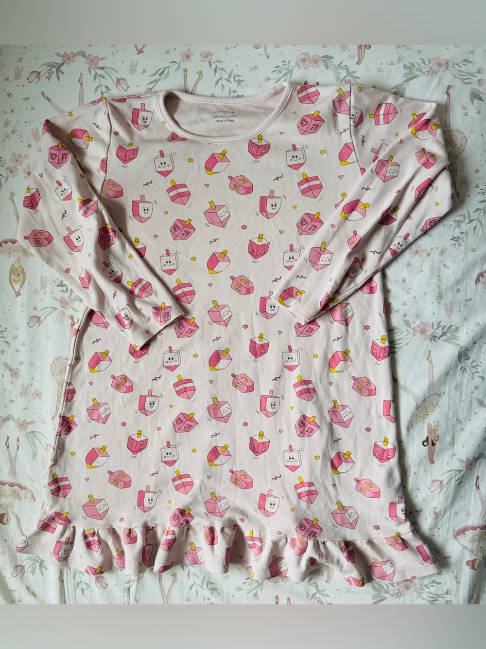 Noomie Girls 8 Hanukkah Dreidel Nightgown 100% Pima Cotton Pink Sleep Dress